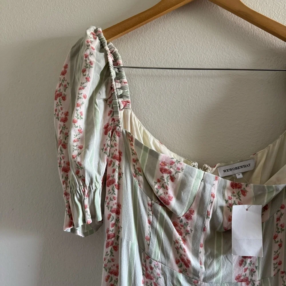 NWT WeWoreWhat Rosewood Victorian Floral Striped Puff Sleeve Midi Dress size 10 - Picture 7 of 10
